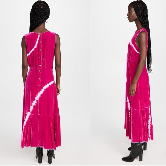 Raquel Allegra Frida Magenta Pink Velvet Lightening Tie Dye Maxi Dress 2… - Picture 3 of 10